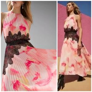 WHBM Pleated Lace Floral Asymmetric Dress, 8